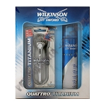Wilkinson zestaw maszynka Quatro Titanium + żel do golenia Sensitive 200 ml